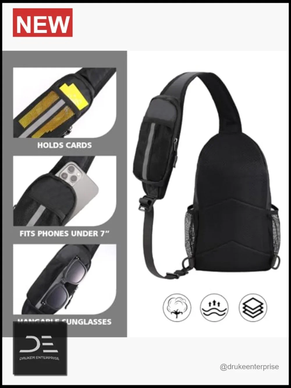 Crossbody Sling Bag for Men Travel Hiking Daypack Backpack with Adjustable